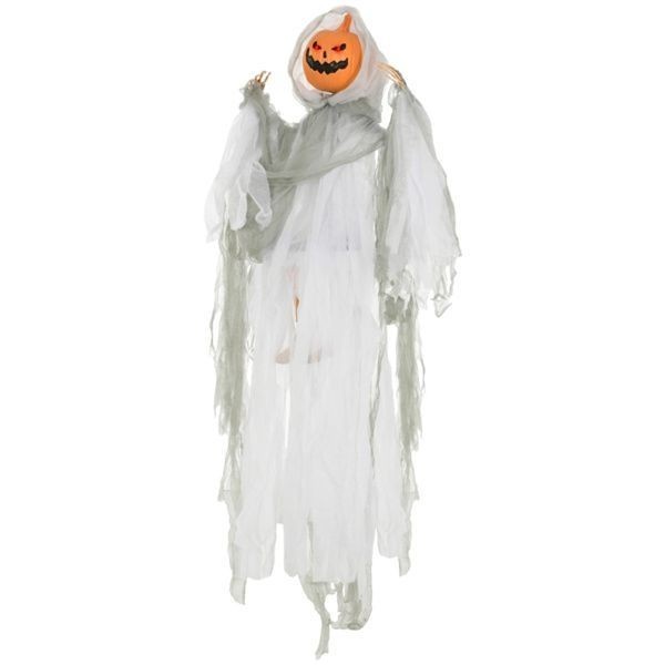 Halloween Pumpkin Ghost Decoration Red LED Eyes Blinking Hanging Prop