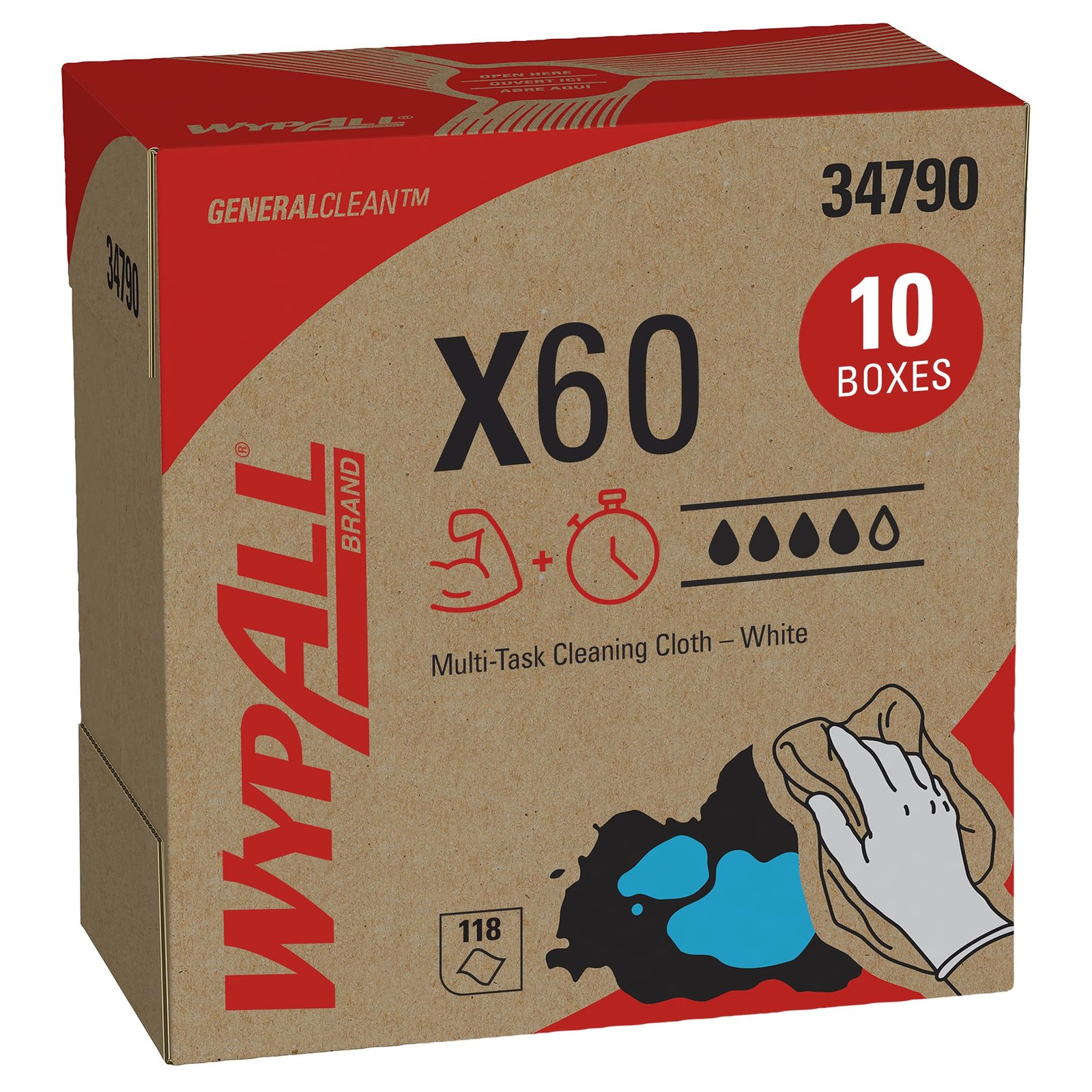 Wypall - KCC34790CT X60 Reusable Cloths (34790) in Convenient Pop-Up Box, White,
