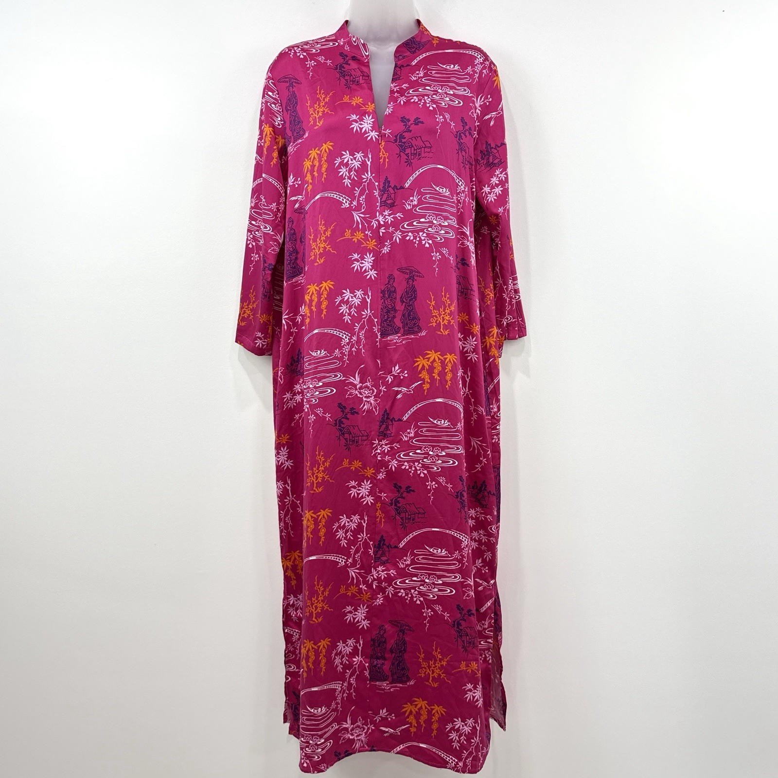 Natori Empress Orchard Sleepshirt S NWT Asian Satin Half Zip Comfort Maxi Natori Empress Orchard Sleepshirt S NWT Asian Satin Half Zip Comfort Maxi