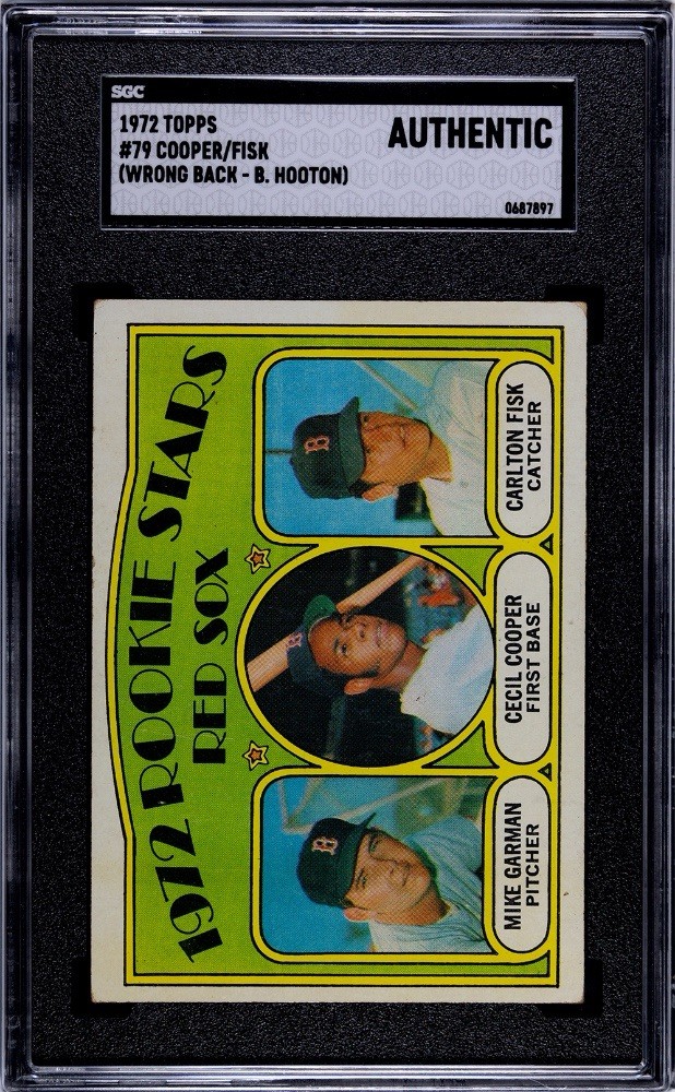 1972 Topps #79 Carlton Fisk SGC Authentic Wrong Back Rare Printing Error Card