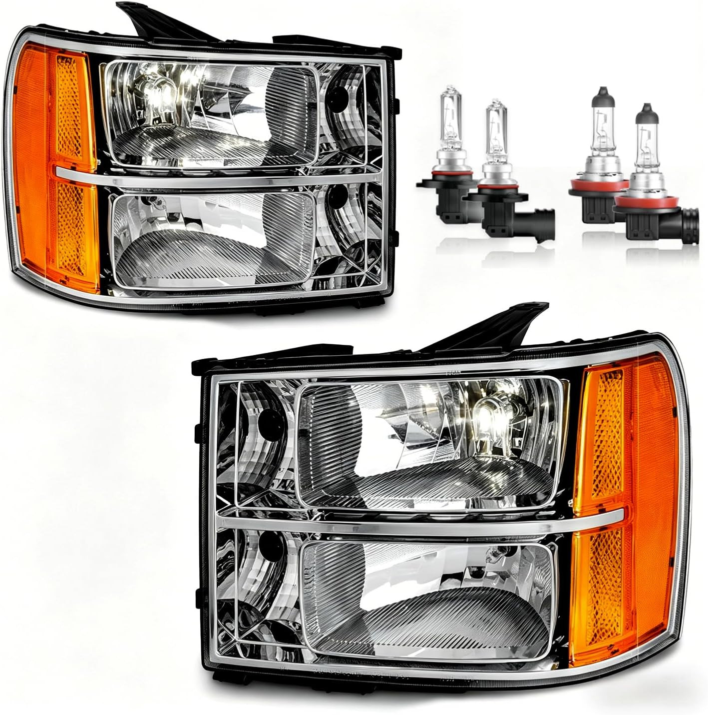 2007-2013 Sierra 1500 2007-2014 2500HD 3500HD Headlight Set–Compatible Replaceme