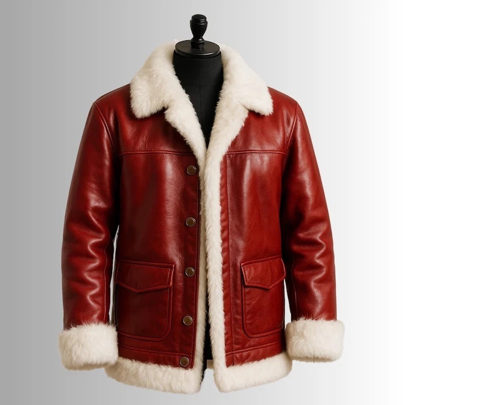 Men’s Santa Claus Red & White Fur Christmas Winter Jacket – Xmas Party Coat BS1