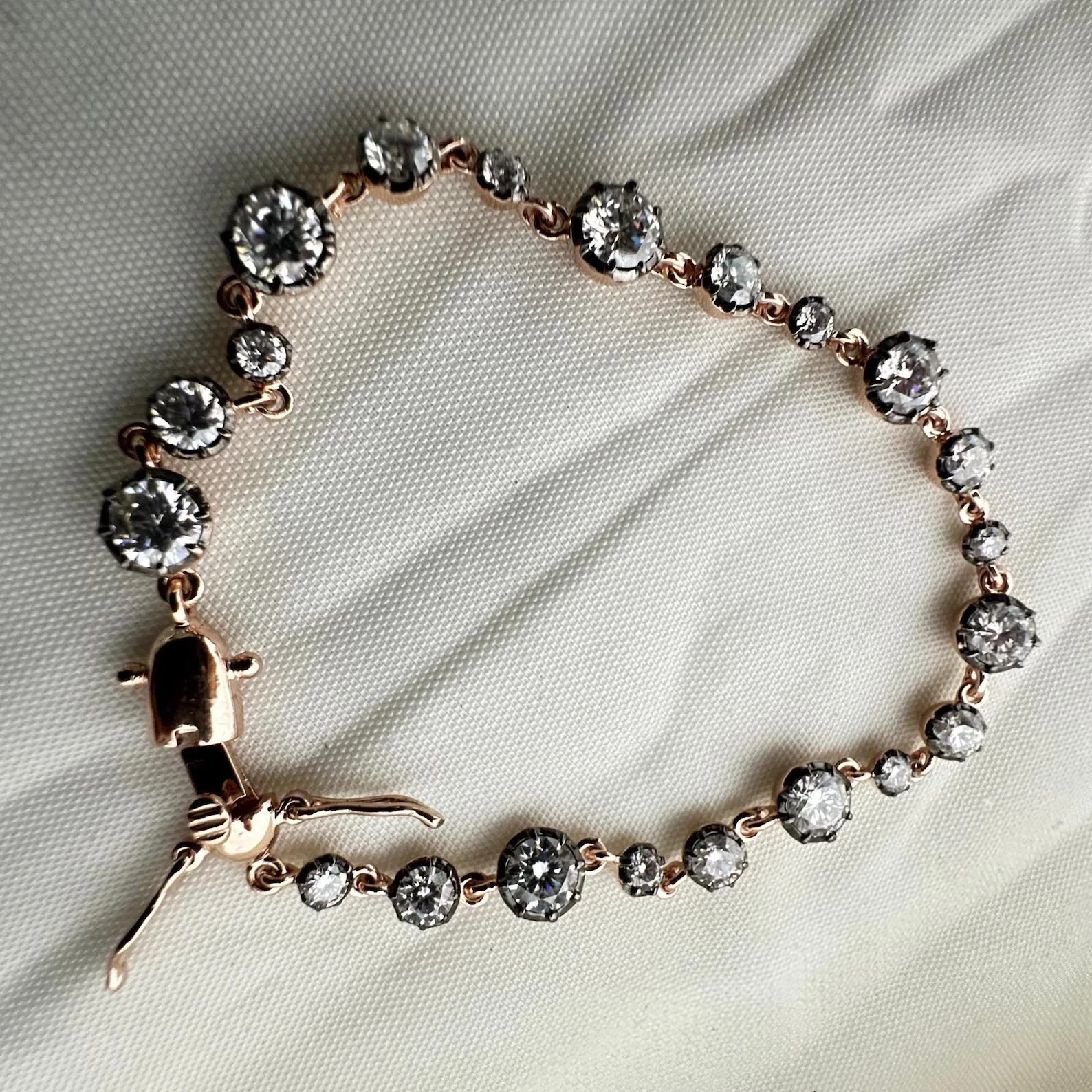 Round-Cut Antique Style Georgian Diamond Tennis Bracelet 14k Rose Gold Plated 7\'