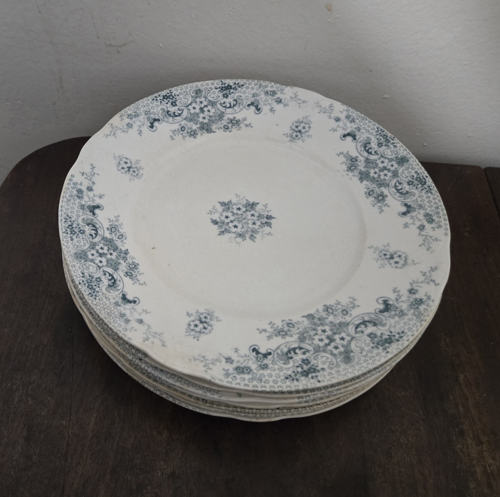 Antique KT&K Semi Vitreous Porcelain Teal Floral 9\