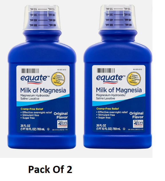 2pk Equate Milk of Magnesia Saline Laxative, Original Flavor, 1200 mg, 26 fl oz 2pk Equate Milk of Magnesia Saline Laxative, Original Flavor, 1200 mg, 26 fl oz