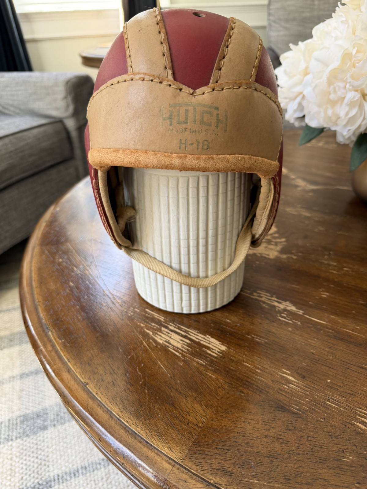 Authentic vintage 1940's Hutch H-18 Leather Football Helmet Red Authentic vintage 1940's Hutch H-18 Leather Football Helmet Red