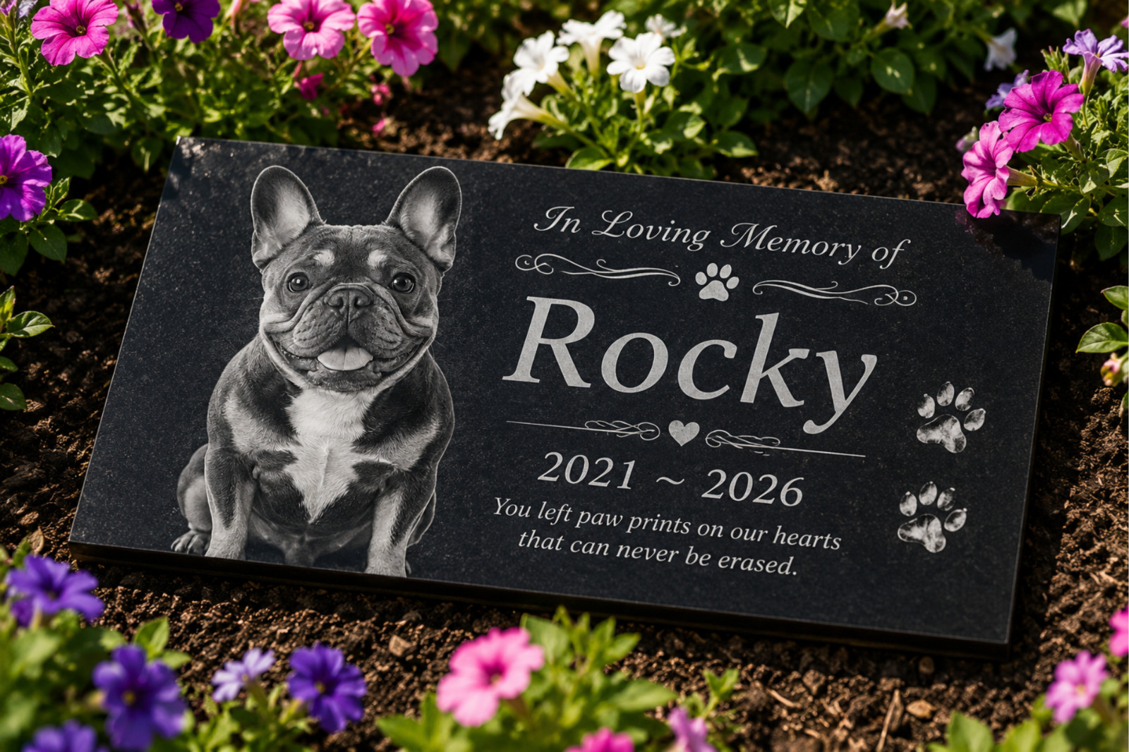 Personalized Cat Memorial Stone Granite Grave Marker Photo Engraved 6x12