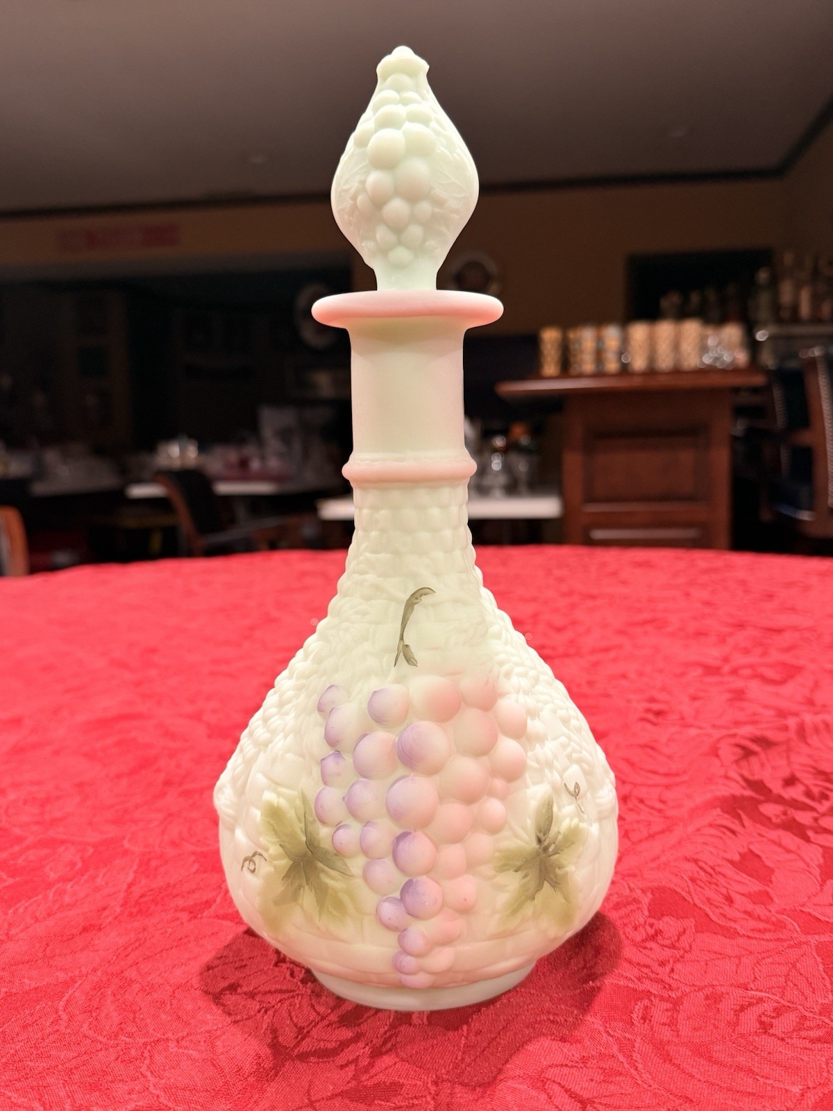Gorgeous Fenton Lotust Most Burmese Grapes Wine Decanter 13” With Stopper Signed