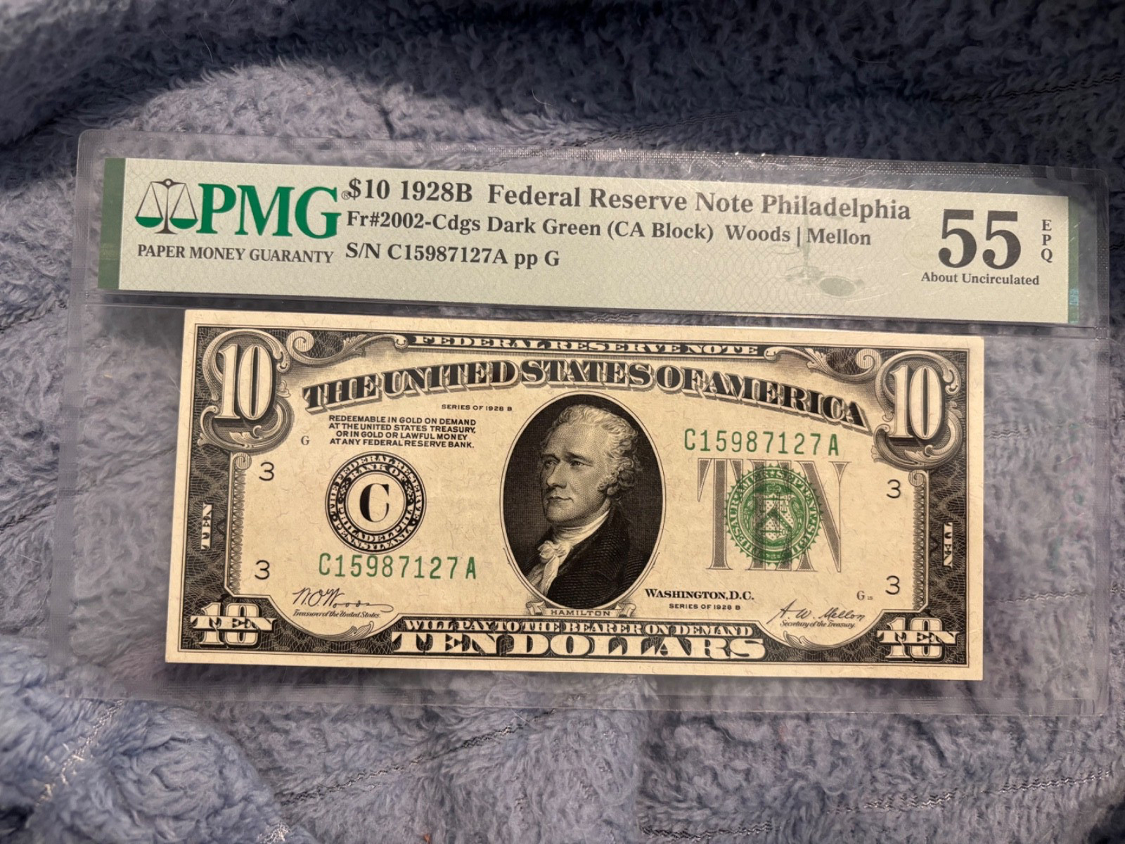 $10 1928 B Federal Reserve Note PMG Very Choice 55 EPQ 