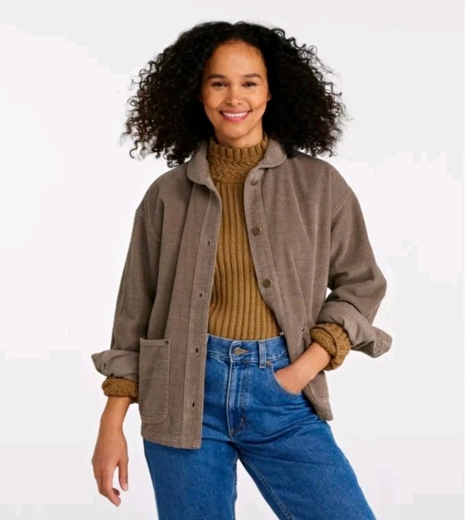L.L. Bean Women\'s Signature Corduroy Chore Shirt Small Taupe Brown
