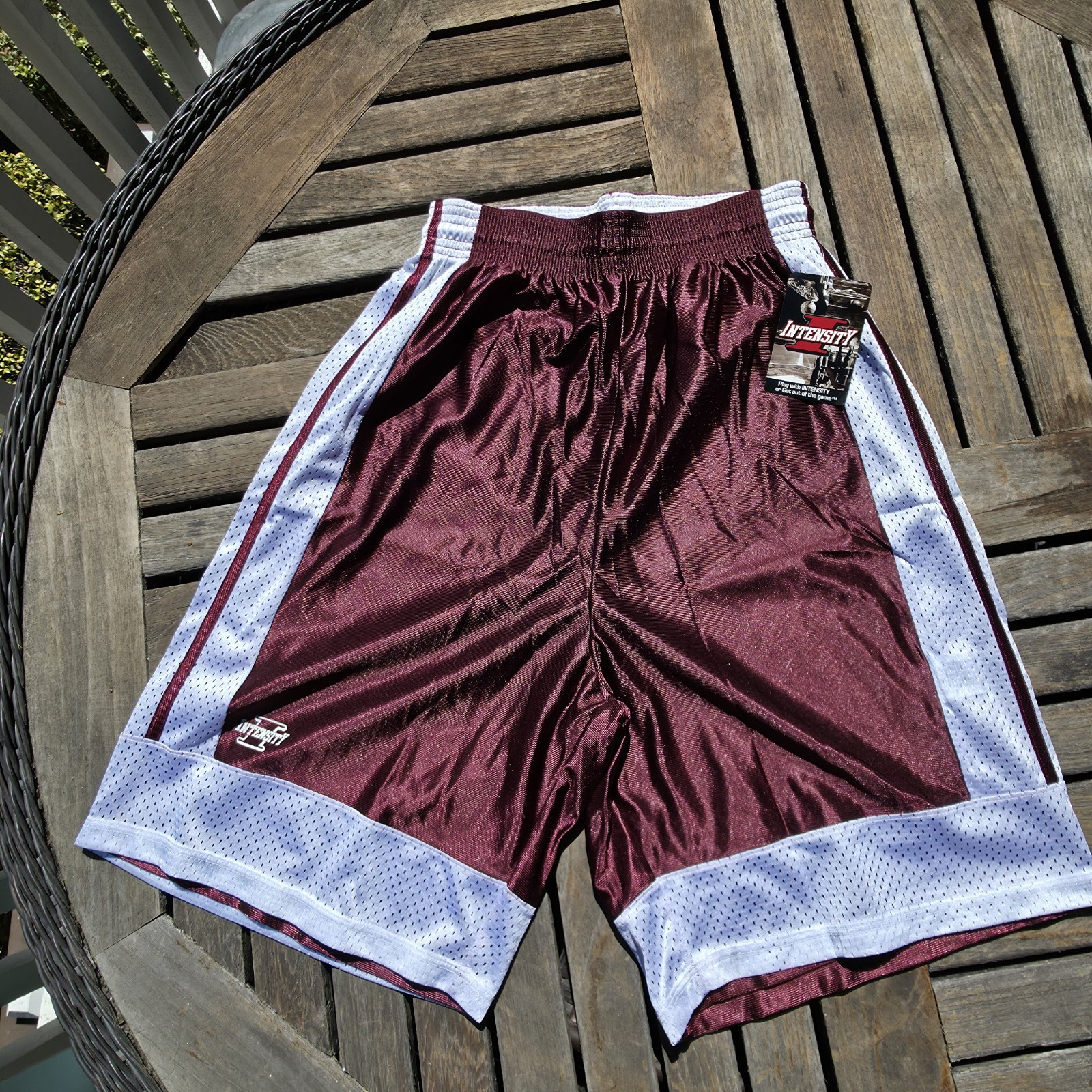 NWT Y2K Reversible Shiny Nylon Dazzle Reversible Basketball Shorts Maroon S