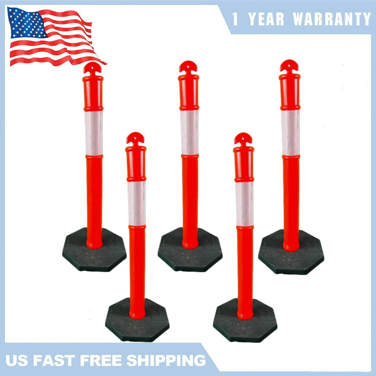 50Pack Traffic Delineator Post 42in Safety Cones Weight Base W/Reflective Collar 50Pack Traffic Delineator Post 42in Safety Cones Weight Base W/Reflective Collar