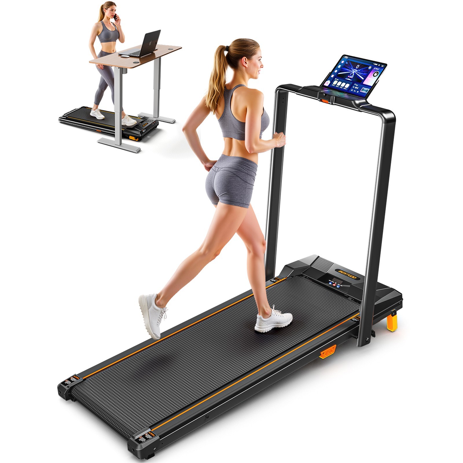 4-in-1 Folding Treadmill with 5° Incline Walking Pad with Handrail Home Gym 4-in-1 Folding Treadmill with 5° Incline Walking Pad with Handrail Home Gym