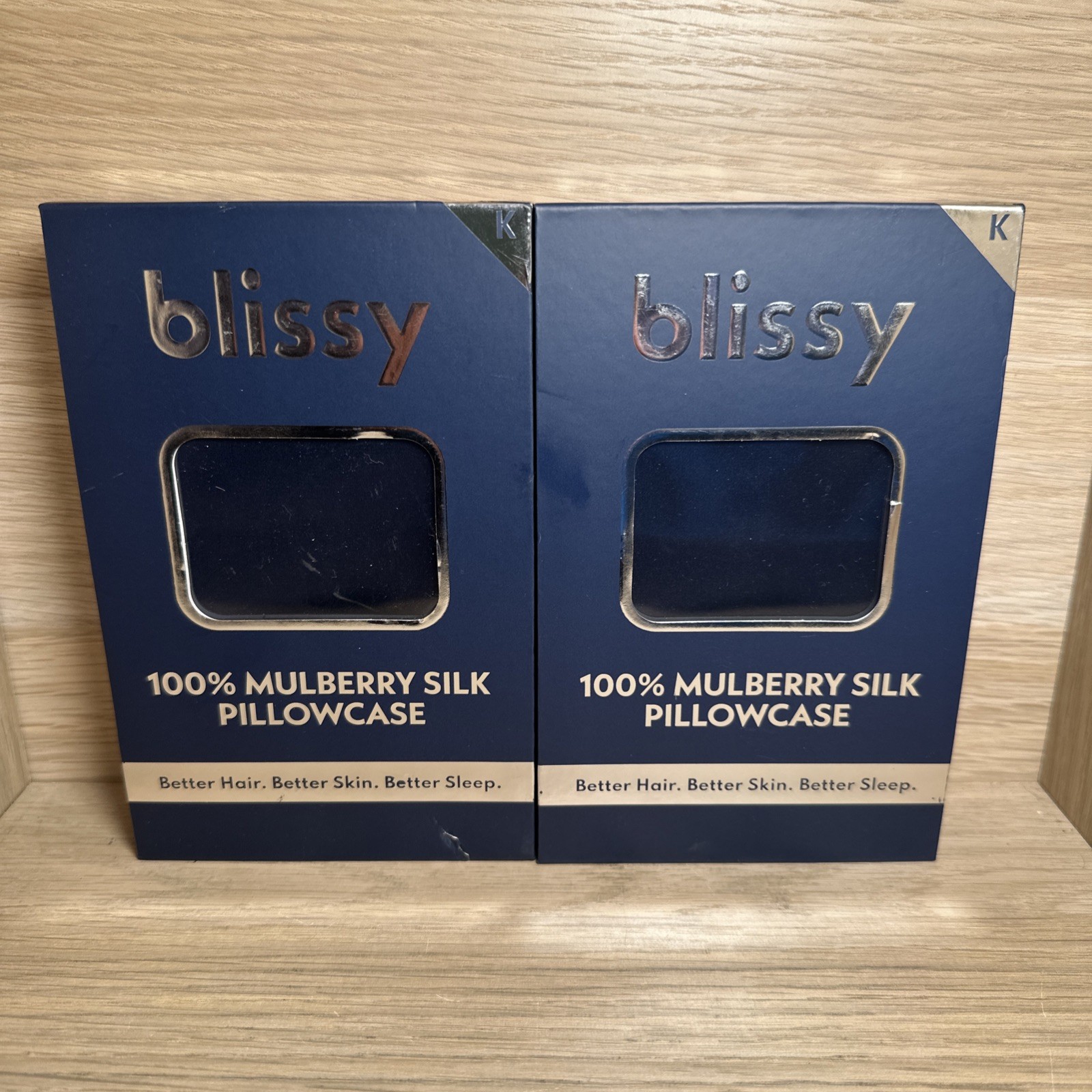 2-PACK Blissy Size King 600 Thread Count 100% Mulberry Silk Pillowcase Navy Blue