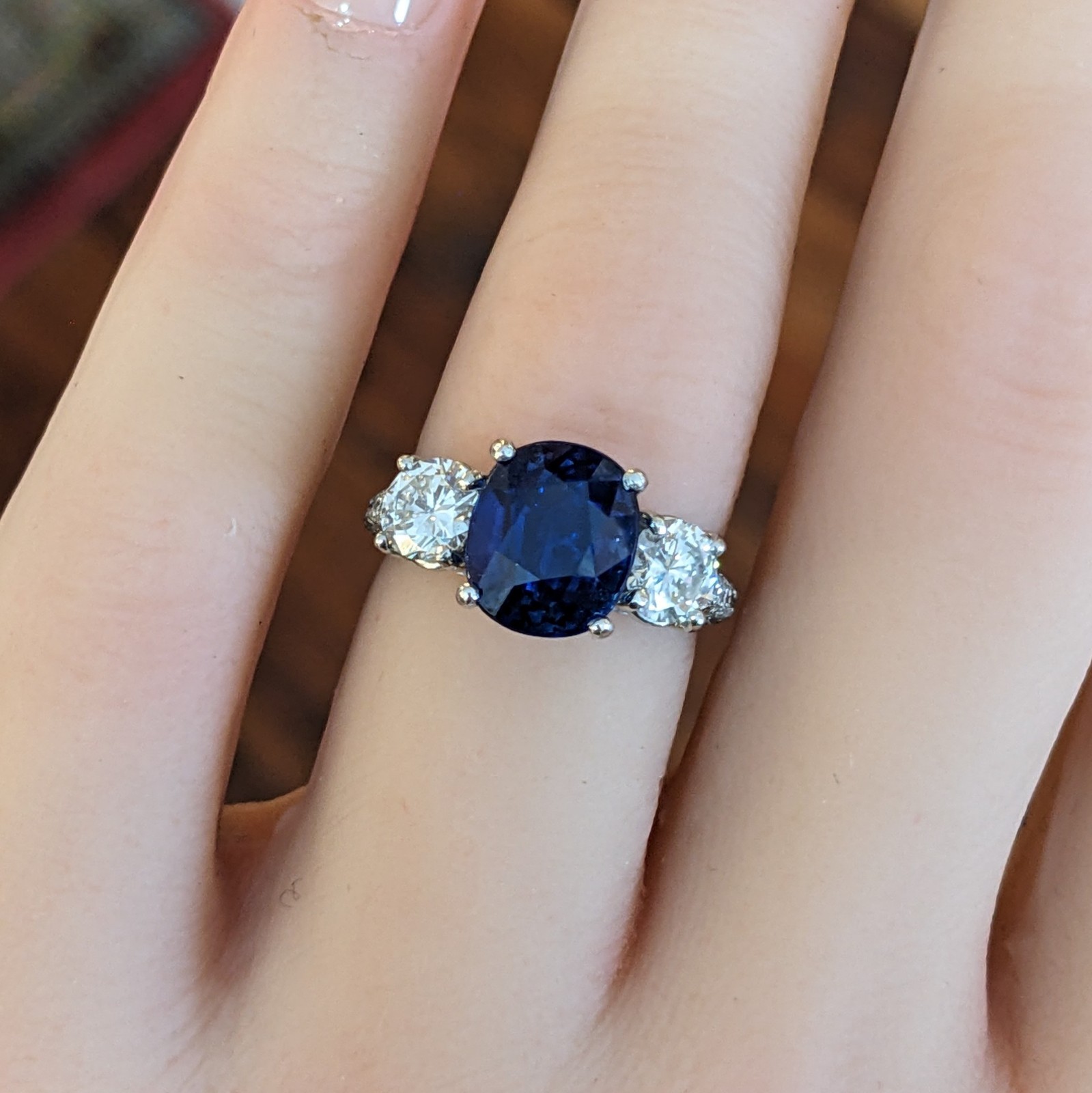 GIA Ceylon Unheated 3.95ct Cushion Sapphire & Diamond Ring in Platinum - HM2668