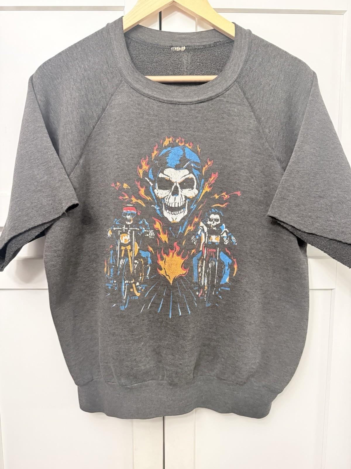 RARE 60s 70s True Vintage Skeleton Biker Motorcycle Sweatshirt Skull Faded Black RARE 60s 70s True Vintage Skeleton Biker Motorcycle Sweatshirt Skull Faded Black