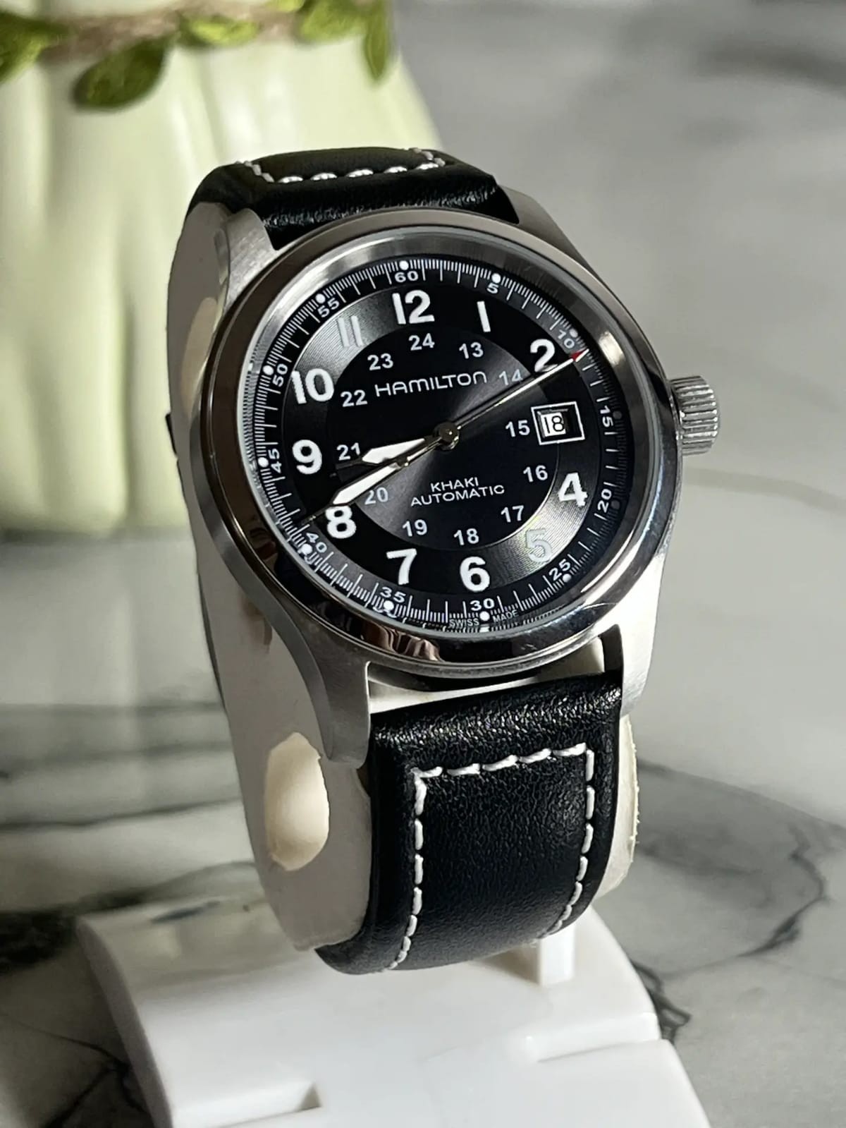 Hamilton Khaki Field H70555533 Automatic Men\'s Leather Band Black Dial Watch