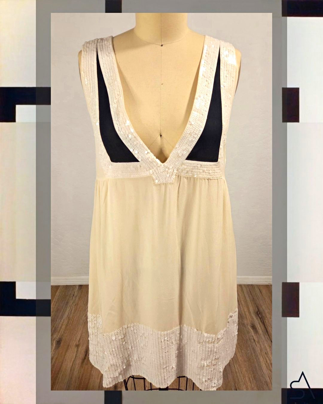 See by Chloé Y2K Retro Mod Romantic Silk Sequin-Embellished Mini Dress Size 4