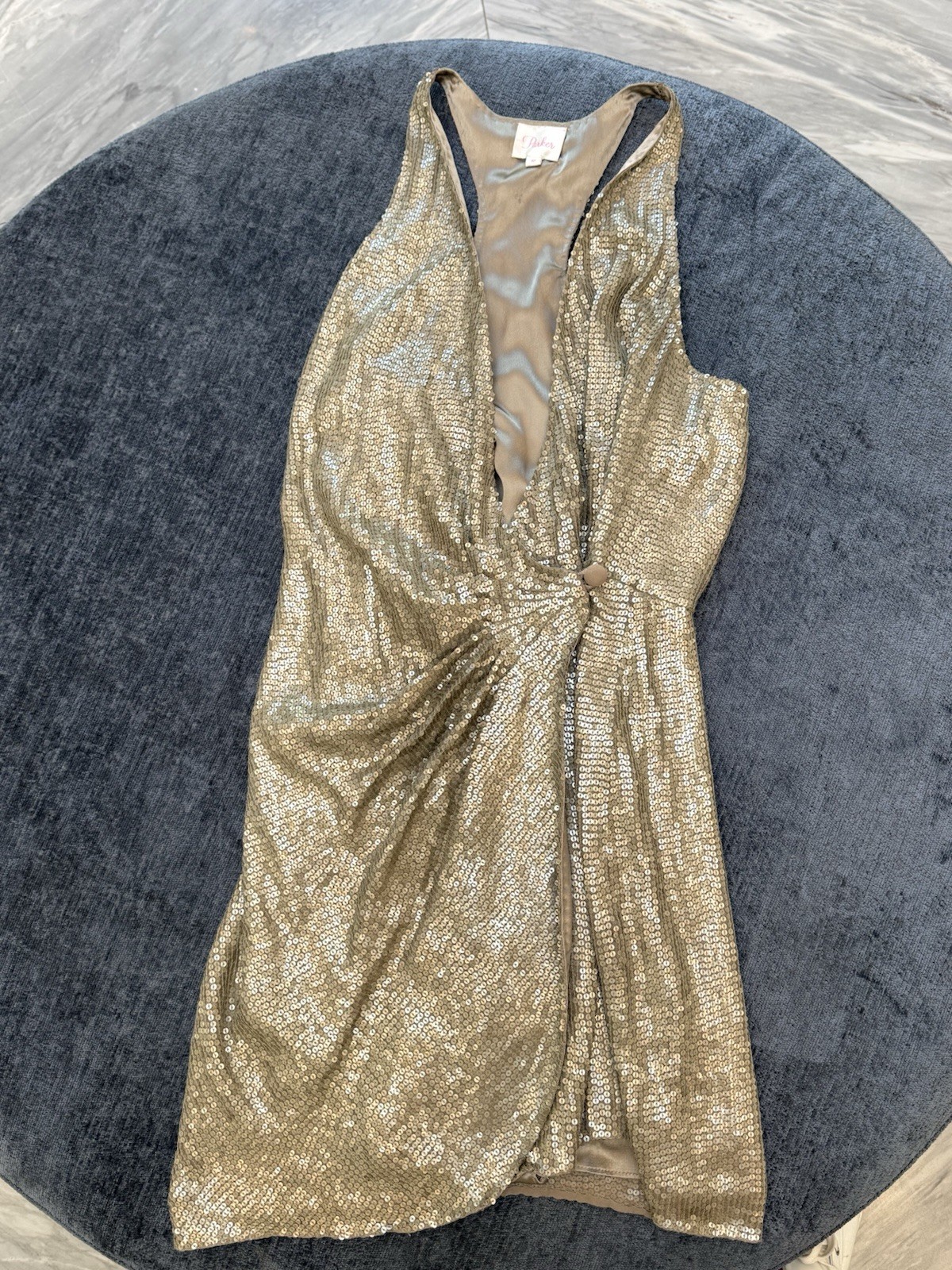 Parker Champaigne Sequin V-Neck Sleeveless Sheath Mini Dress Lined Zip Size M
