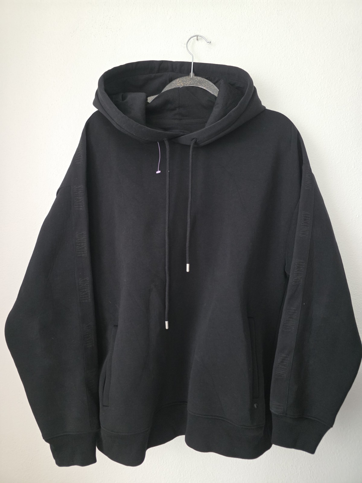 AllSaints Black Logo Tape Hoodie Size M