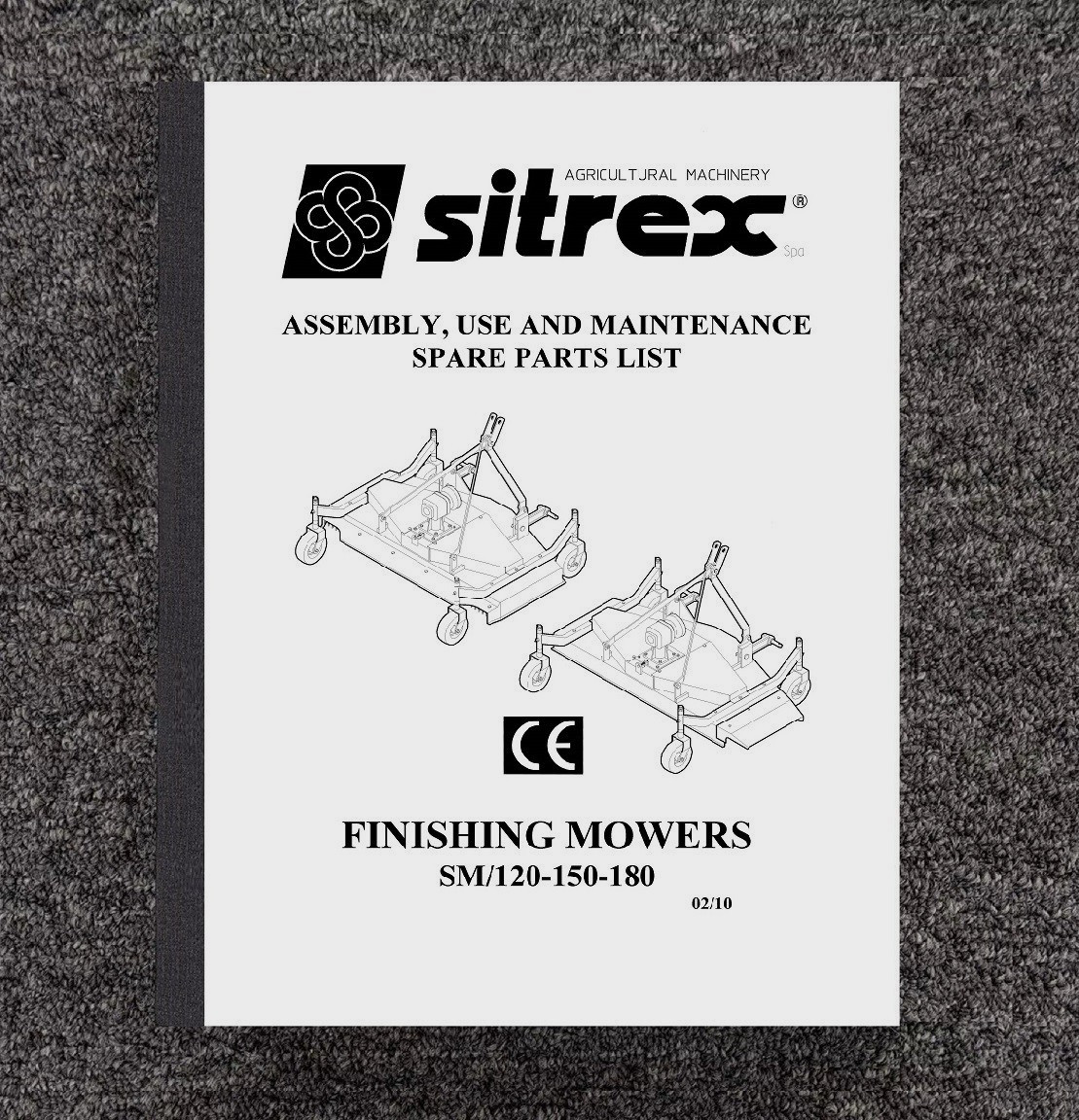120 150 180 SM Rotary Finishing Mowers Operator & Parts Manual Fits Sitrex SM258