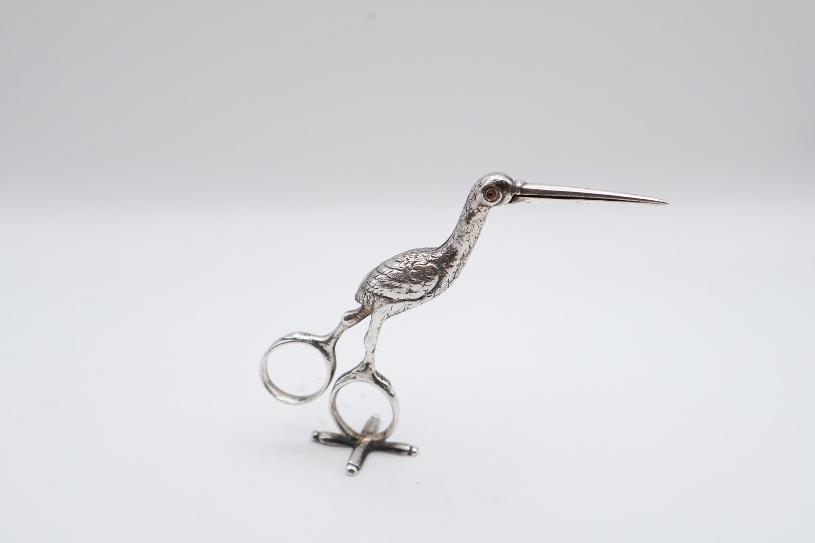 Lovely Antique Victorian Continental Silver Novelty Stork Ribbon Scissors