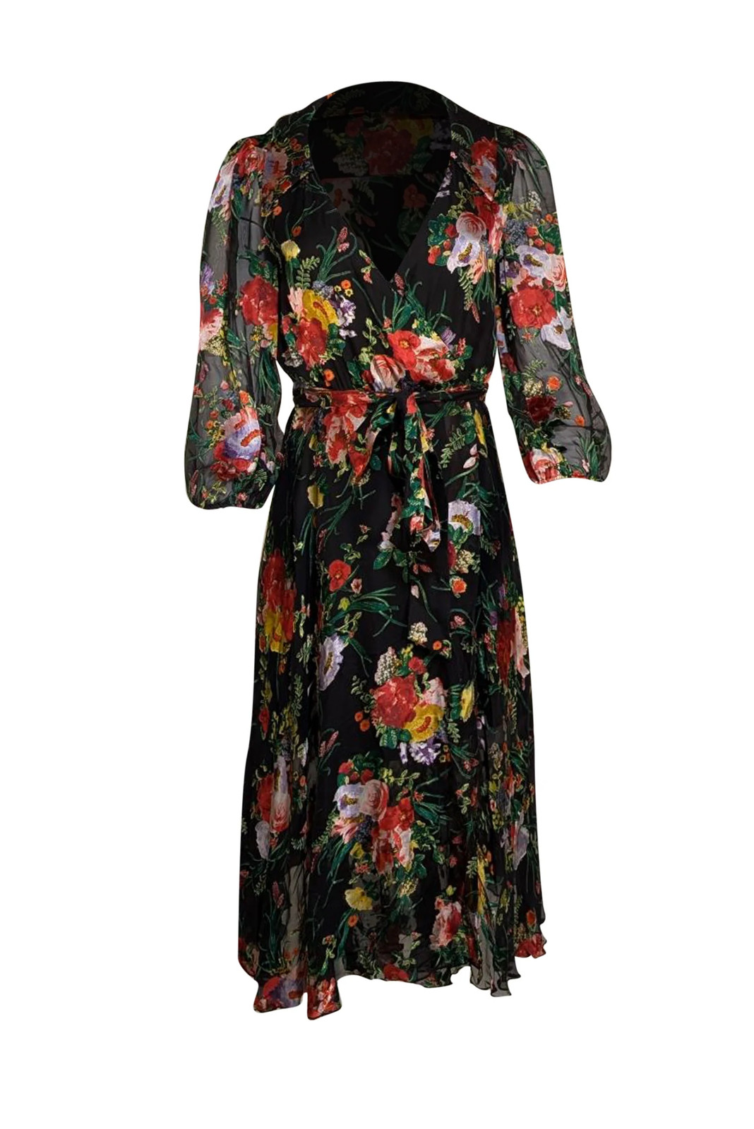 Alice & Olivia - Black w/ Multicolor Floral Print Long Sleeve Dress Sz XS Alice & Olivia - Black w/ Multicolor Floral Print Long Sleeve Dress Sz XS