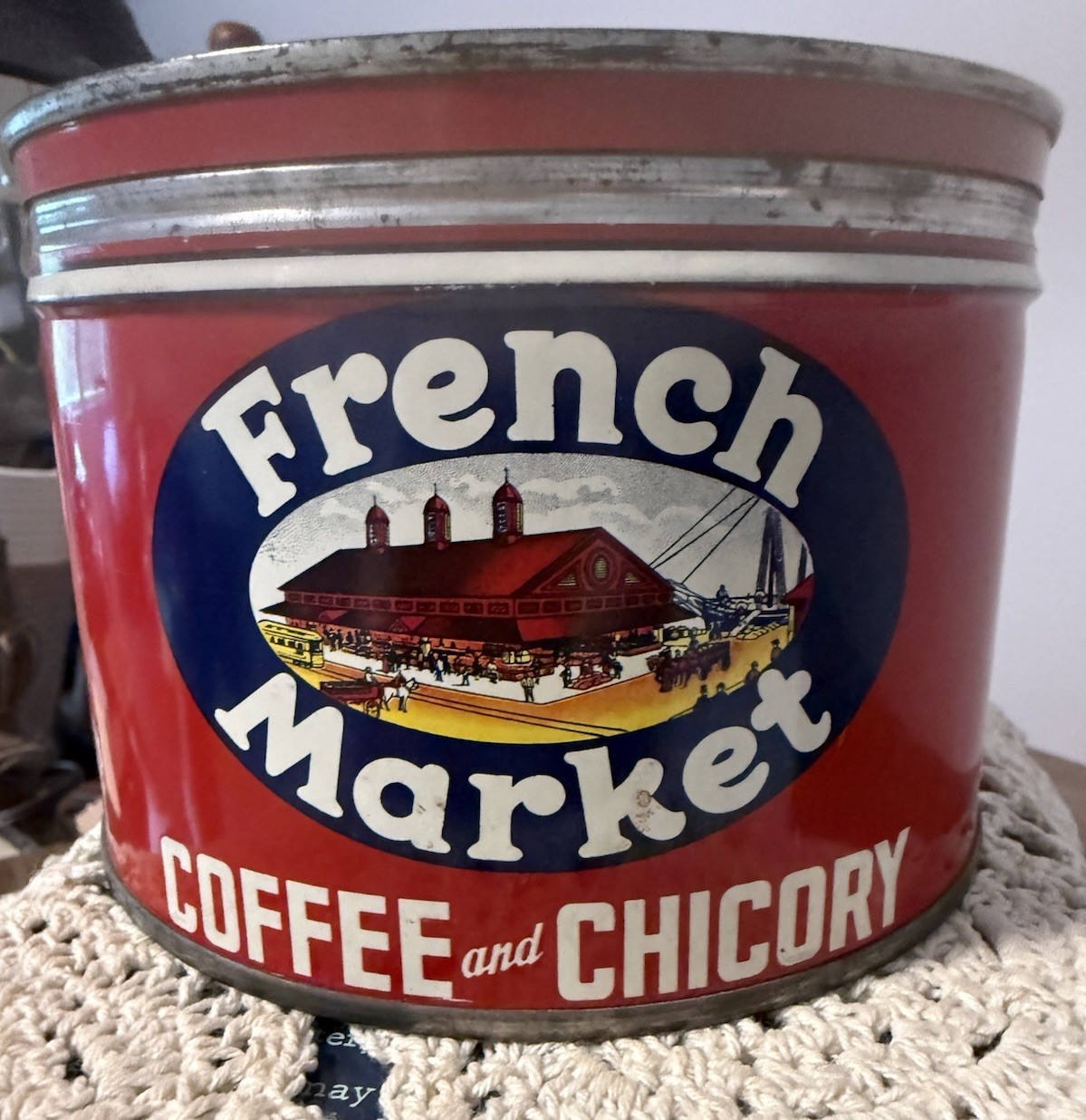 VINTAGE FRENCH MARKET #1 KEYWIND COFFEE TIN COOL GRAPHICS VINTAGE FRENCH MARKET #1 KEYWIND COFFEE TIN COOL GRAPHICS