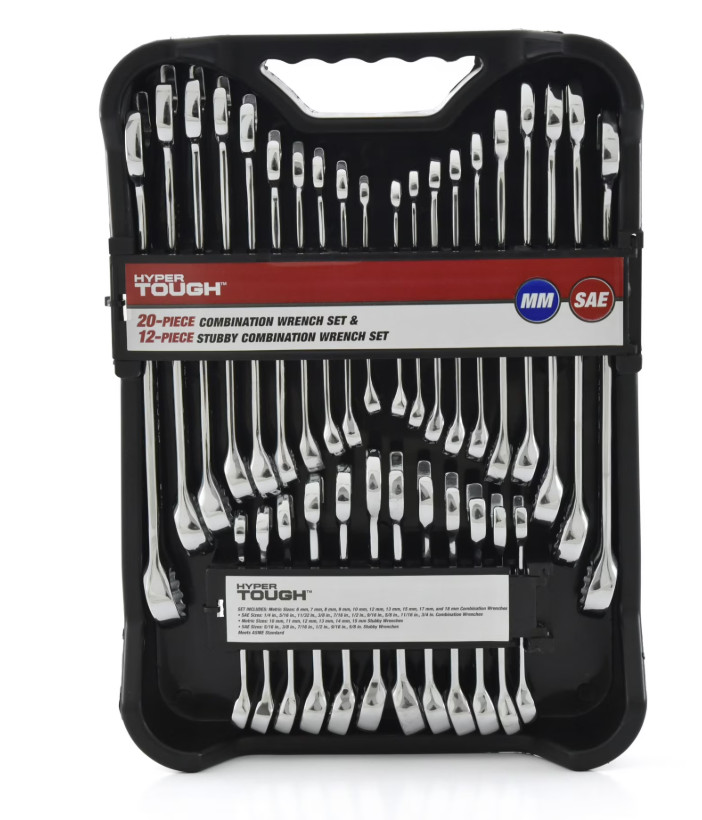 Hyper Tough 32-Piece Combination Wrench Set, SAE & Metric, Chrome Vanadium Steel Hyper Tough 32-Piece Combination Wrench Set, SAE & Metric, Chrome Vanadium Steel