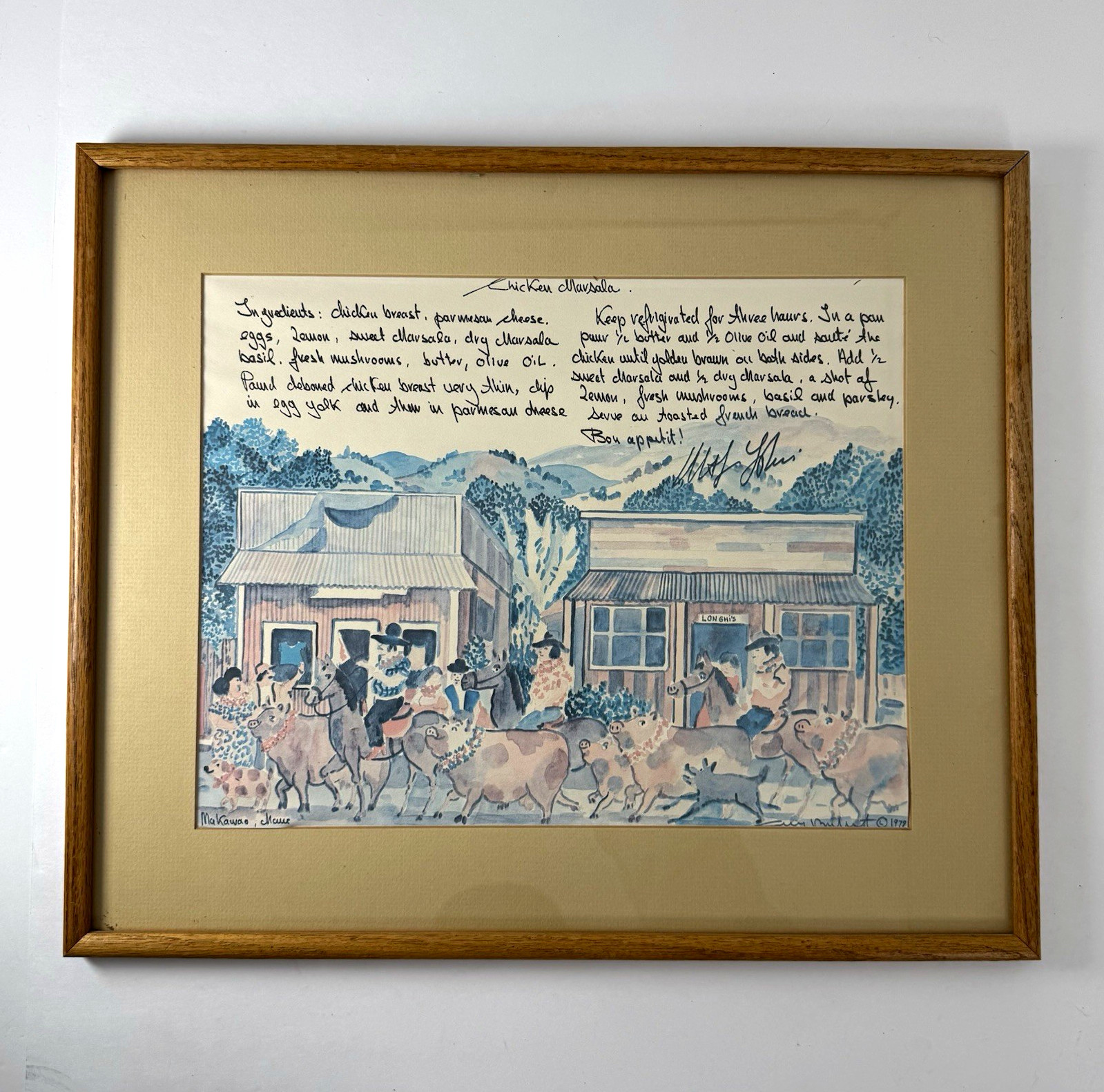 Vintage Guy Buffet 1978 Maui Hawaiian Art Prints Framed Longhi\'s Recipes Pair⁠