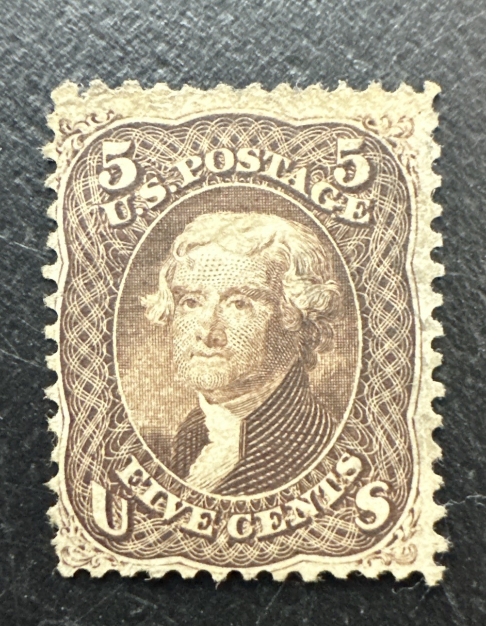 US Scott#76 1863 5c Thomas Jefferson, Brown, perf 12