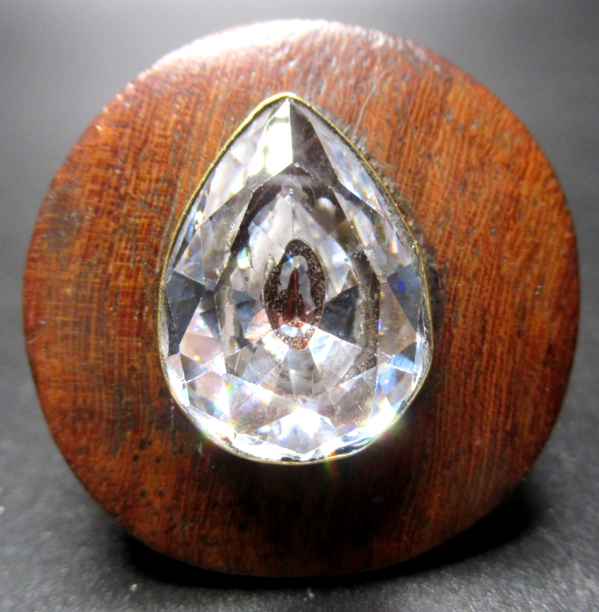 Stunning Teardrop Genuine Gemstone Quartz Wooden Statement Ring Size 7.5