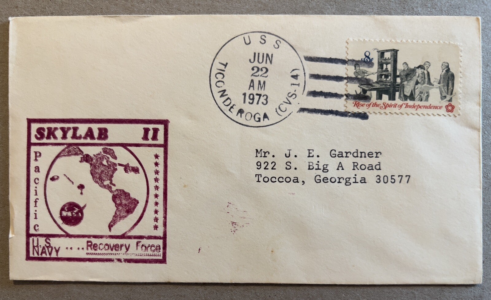 1973 USS TICONDEROGA COVER SKYLAB II PACIFIC RECOVERY FORCE U.S. NAVY CACHET