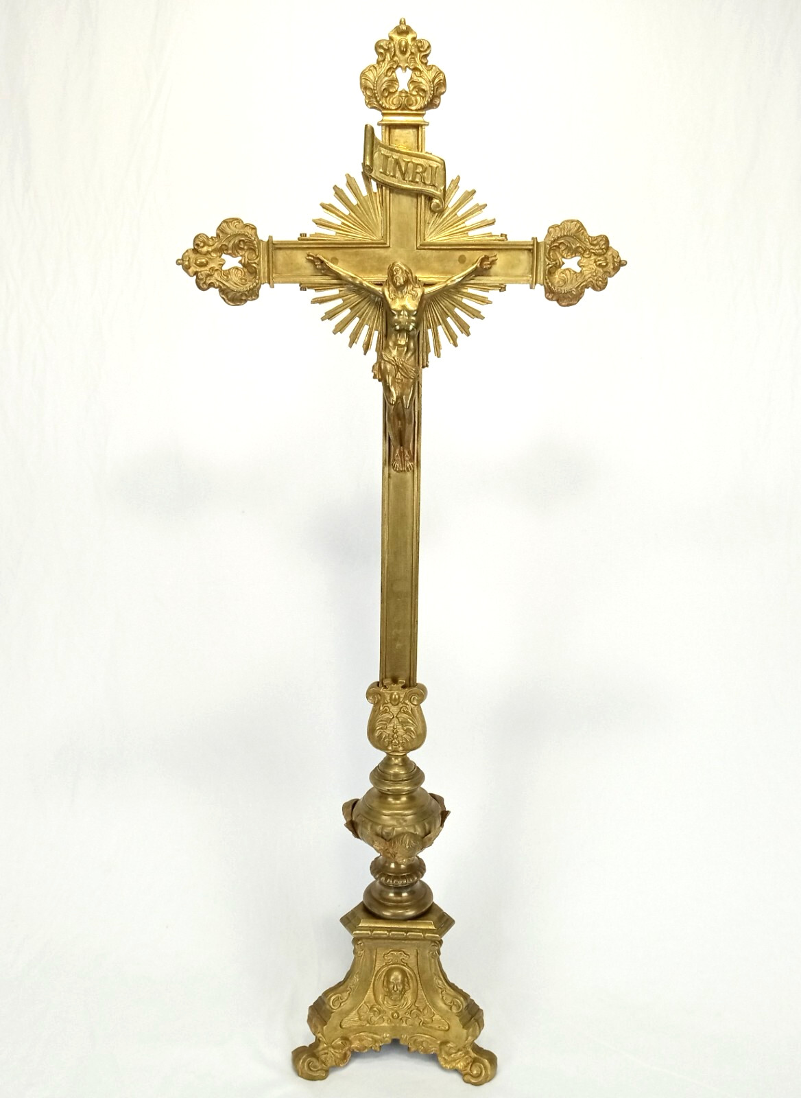 Antique French Church Alter Crucifix massive BRASS 80 CM ( 32.5 \ Antique French Church Alter Crucifix massive BRASS 80 CM ( 32.5 \