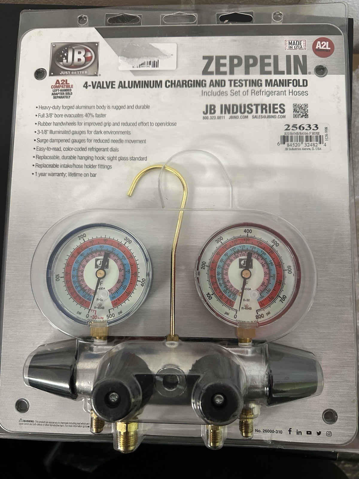 Jb Industries 25233 Charging and testing manifold, 4-Valve