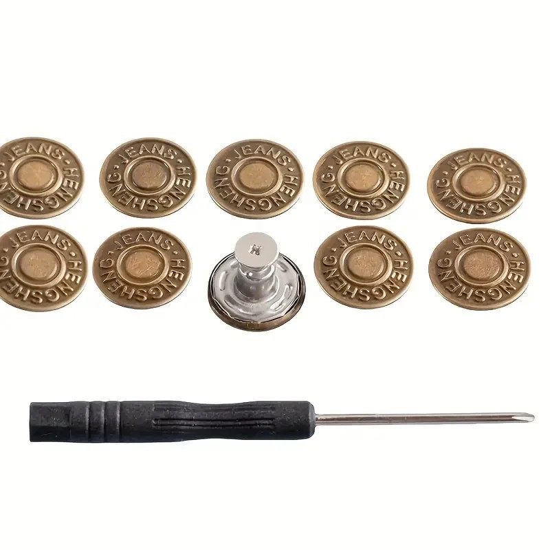 10PCS Jeans Buttons No Sew Jean Button Replacement with Screwdriver 17mm