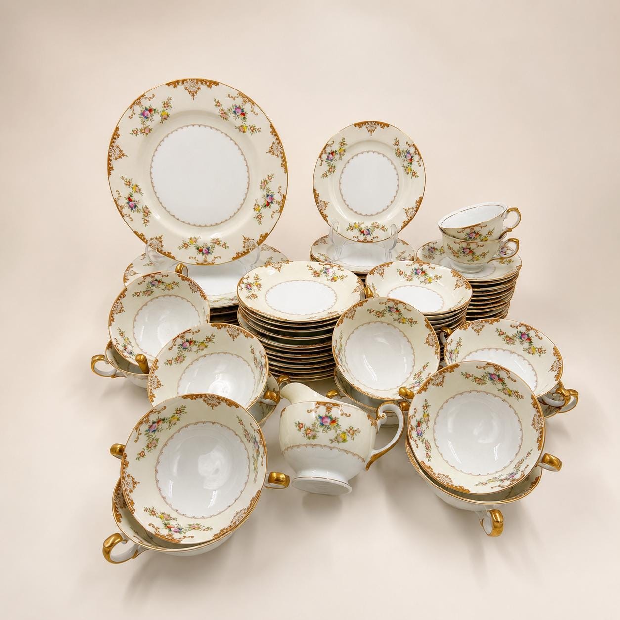 Vintage Meito China Set Marie 68 Pc 1939 Japan Floral Gold Trim