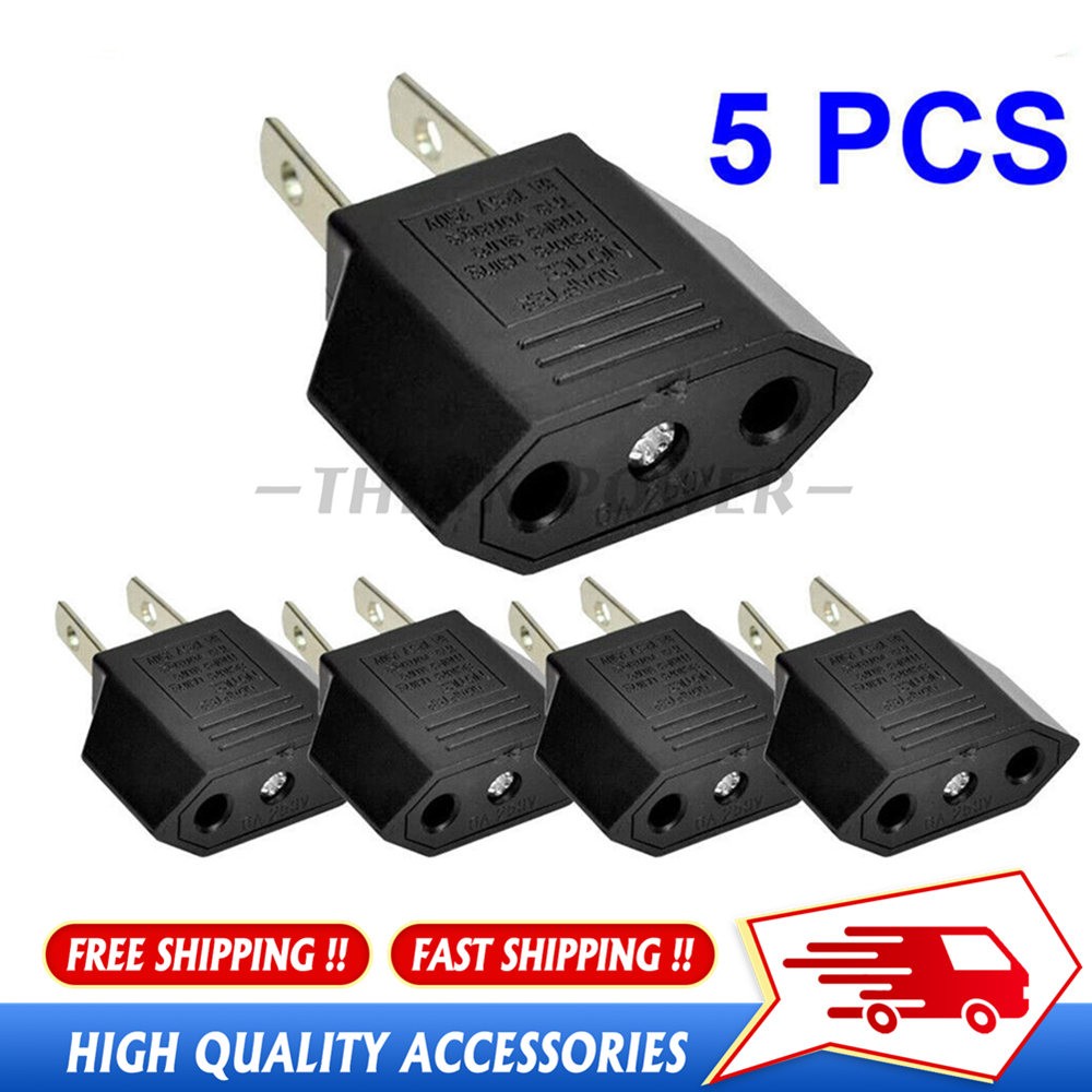 5 Pack EU to US Plug Adapter European to American Power Converter New
