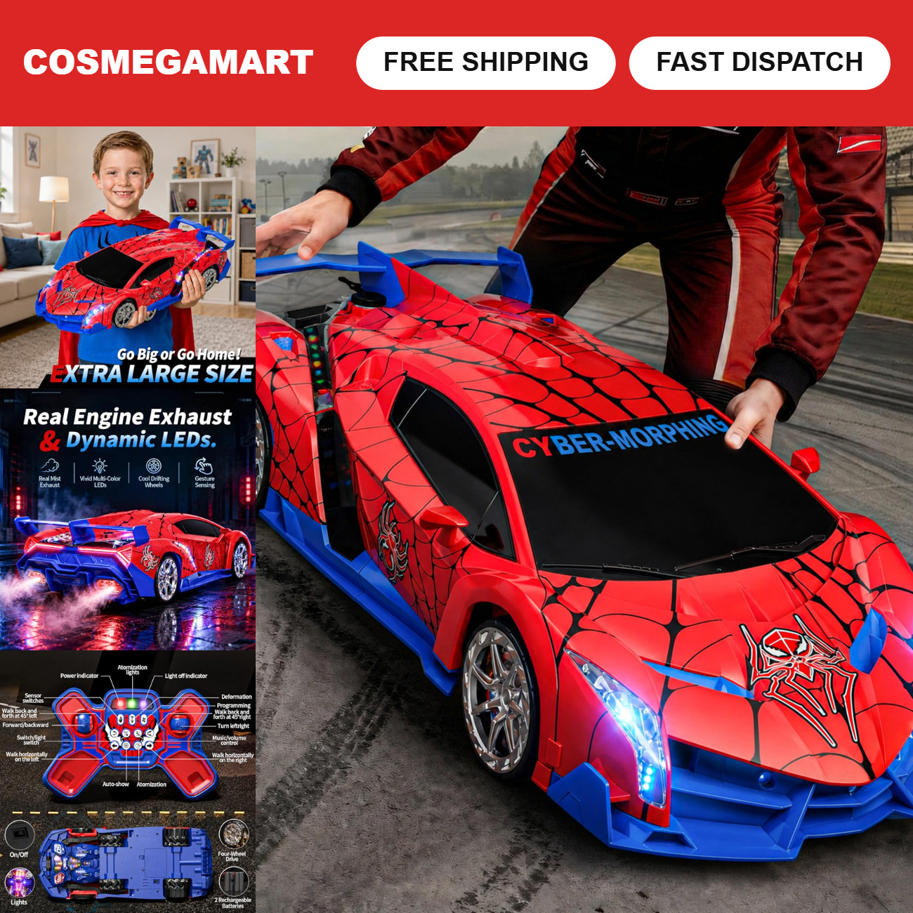 Transforming RC Car 1:10 Scale, 2.4GHz Gesture Control, Remote Control Vehicle