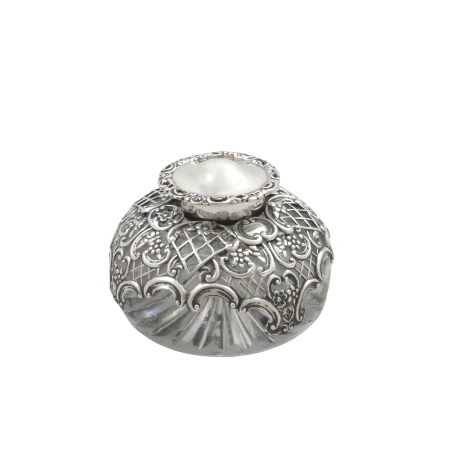 ANTIQUE VICTORIAN STERLING SILVER & CUT GLASS INKWELL 1898 ANTIQUE VICTORIAN STERLING SILVER & CUT GLASS INKWELL 1898