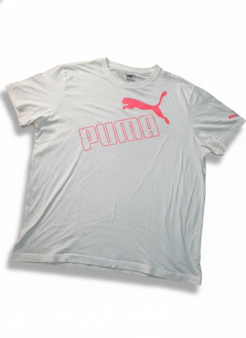 Puma Men\'s Graphic Logo T-Shirt White Pink Size 3XL Short Sleeve Crewneck Used