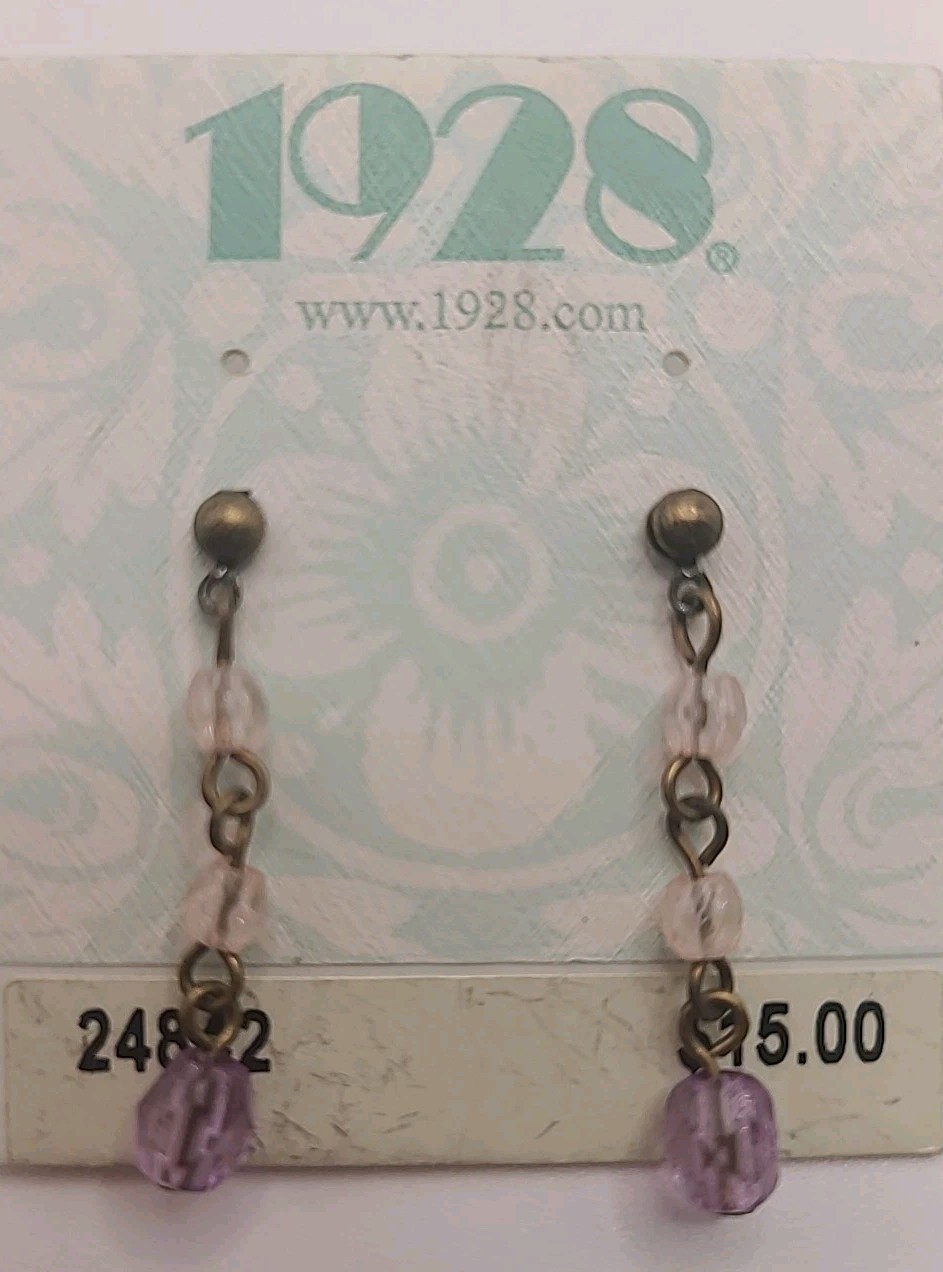 Vintage 1928 Brand Lightweight Lavender Brass Beaded Drop Pierced Earrings