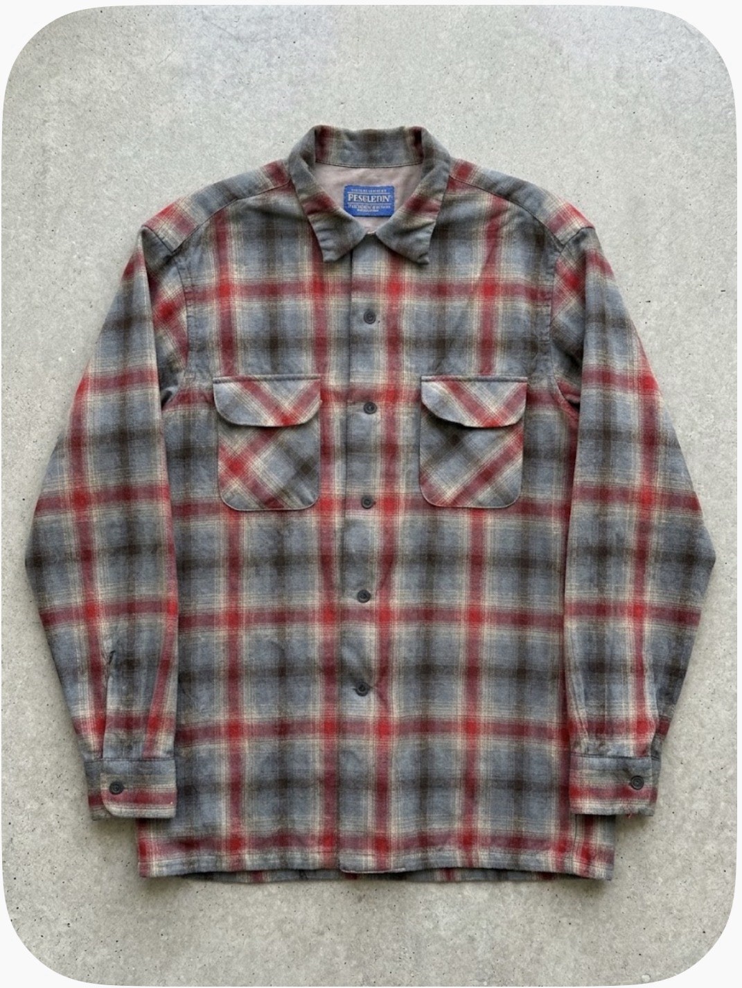 Vintage 90s PENDLETON Mens ORIGINAL BOARD SHIRT Plaid Wool Red Grey Shrunken L/M