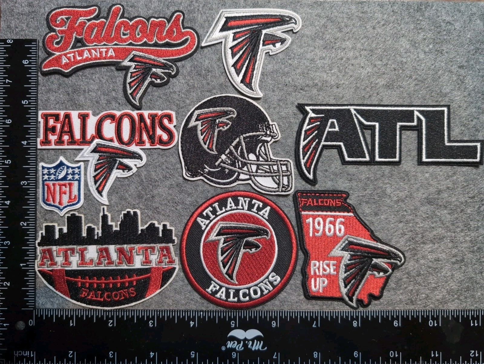 LOT OF 9 ATLANTA FALCONS IRON ON EMBROIDERED PATCHES EVERYTHING IN PHOTO