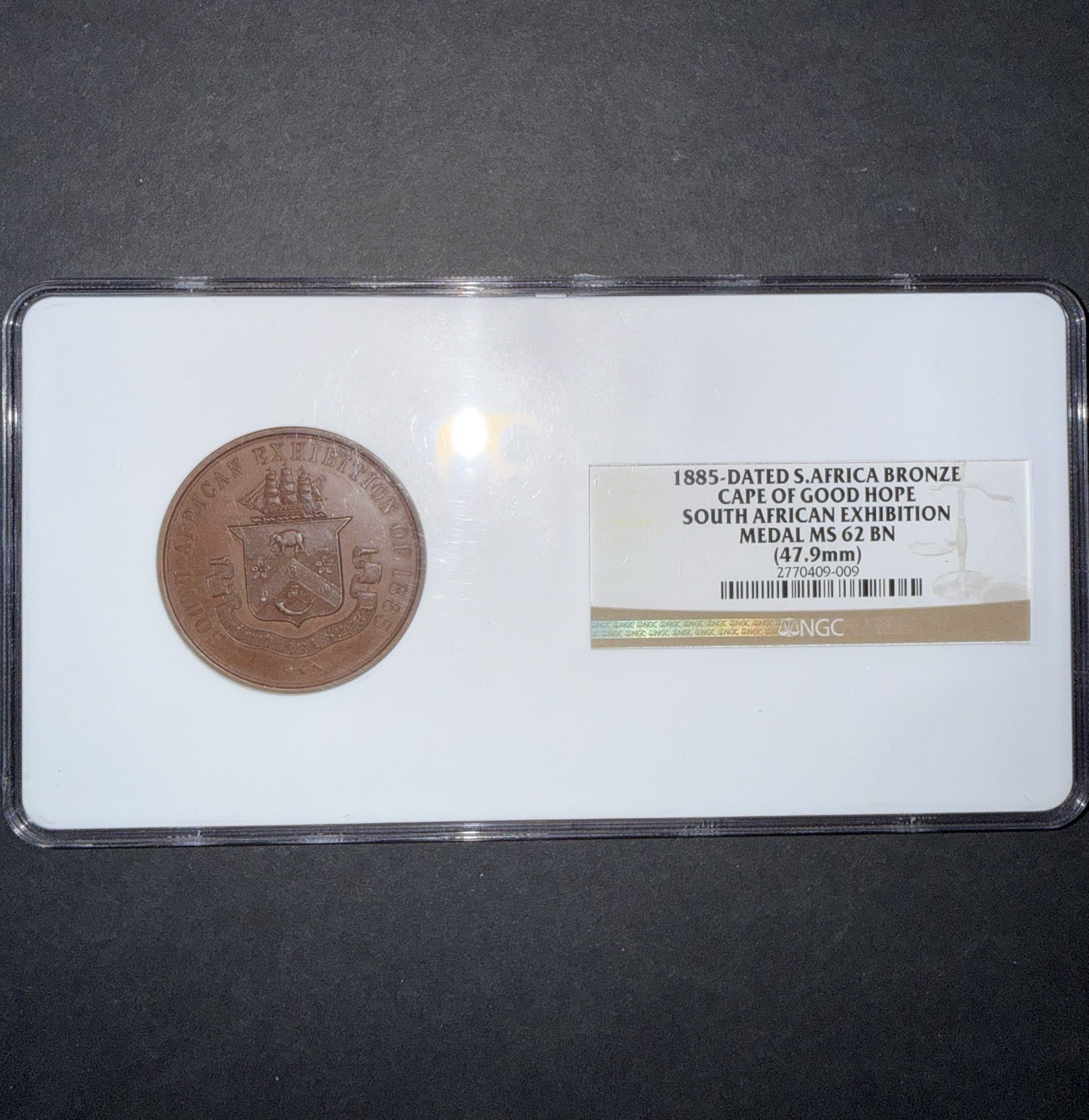 1885 South Africa Commemorative Bronze Medal Cape of Good Hope - NGC MS 62 BN 1885 South Africa Commemorative Bronze Medal Cape of Good Hope - NGC MS 62 BN