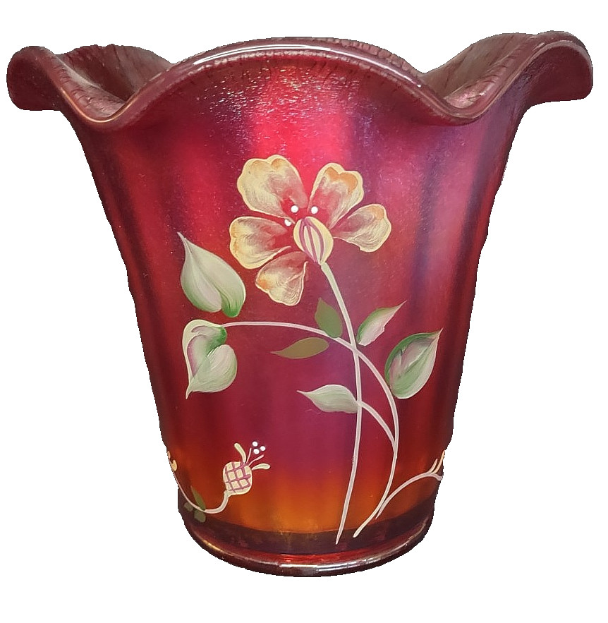 Fenton 100th Anniversary Founders Ruby Red Vase Signed Hand Painted J Robinson Fenton 100th Anniversary Founders Ruby Red Vase Signed Hand Painted J Robinson
