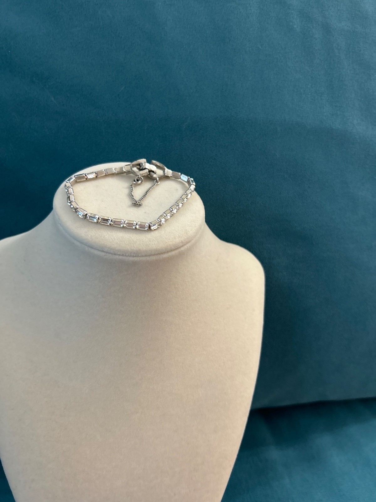 Rare Vintage Mazur Brothers Clear Baguette Rhinestone Tennis Bracelet