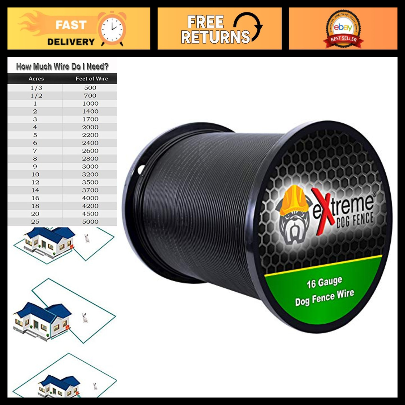 500ft 16 Gauge Electric Dog Fence Wire - Underground Boundary Wire for Pets