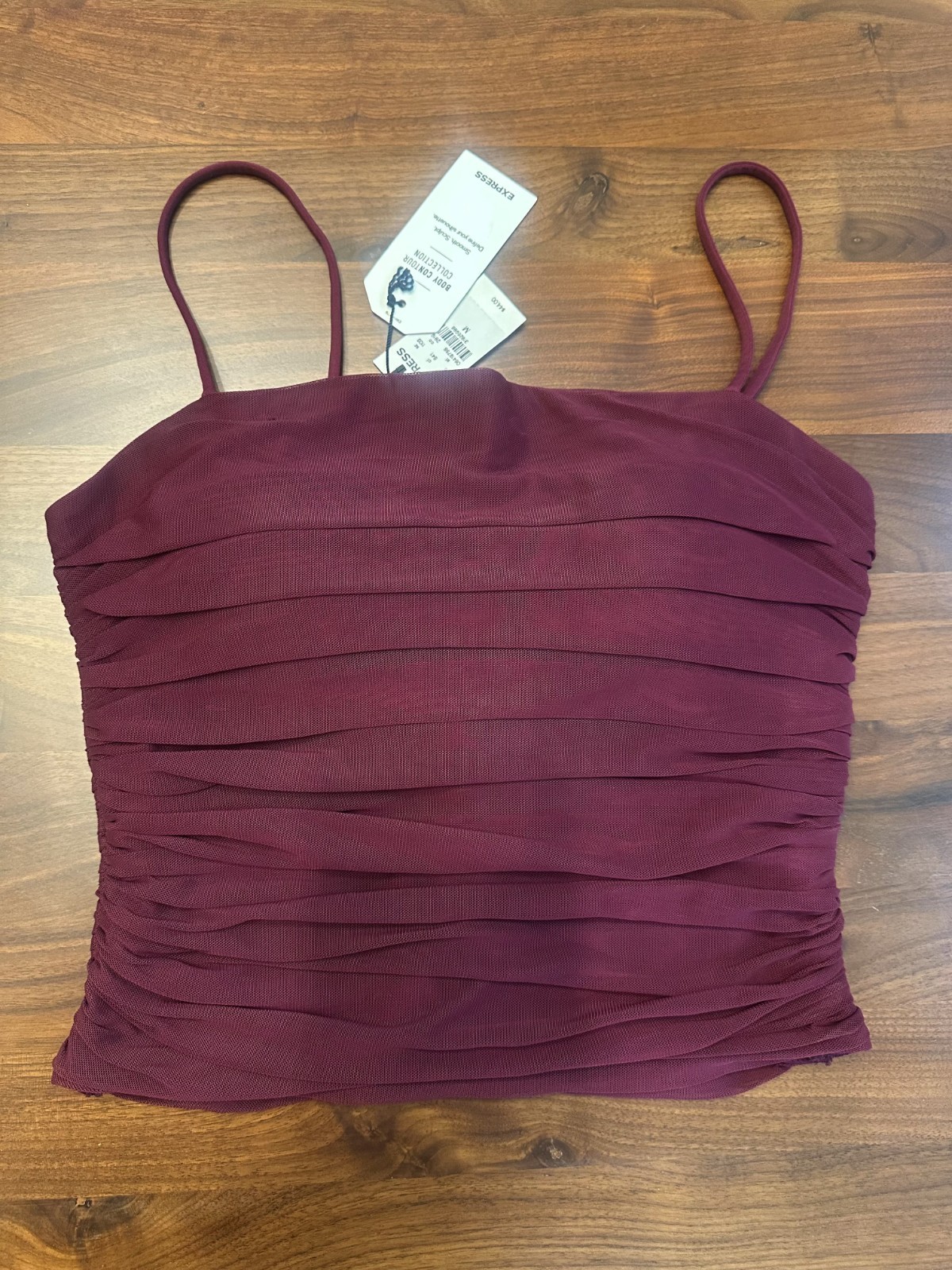 Express Body Contour Burgundy Ruched Mesh Tank Top Going Out Womens Medium NWT