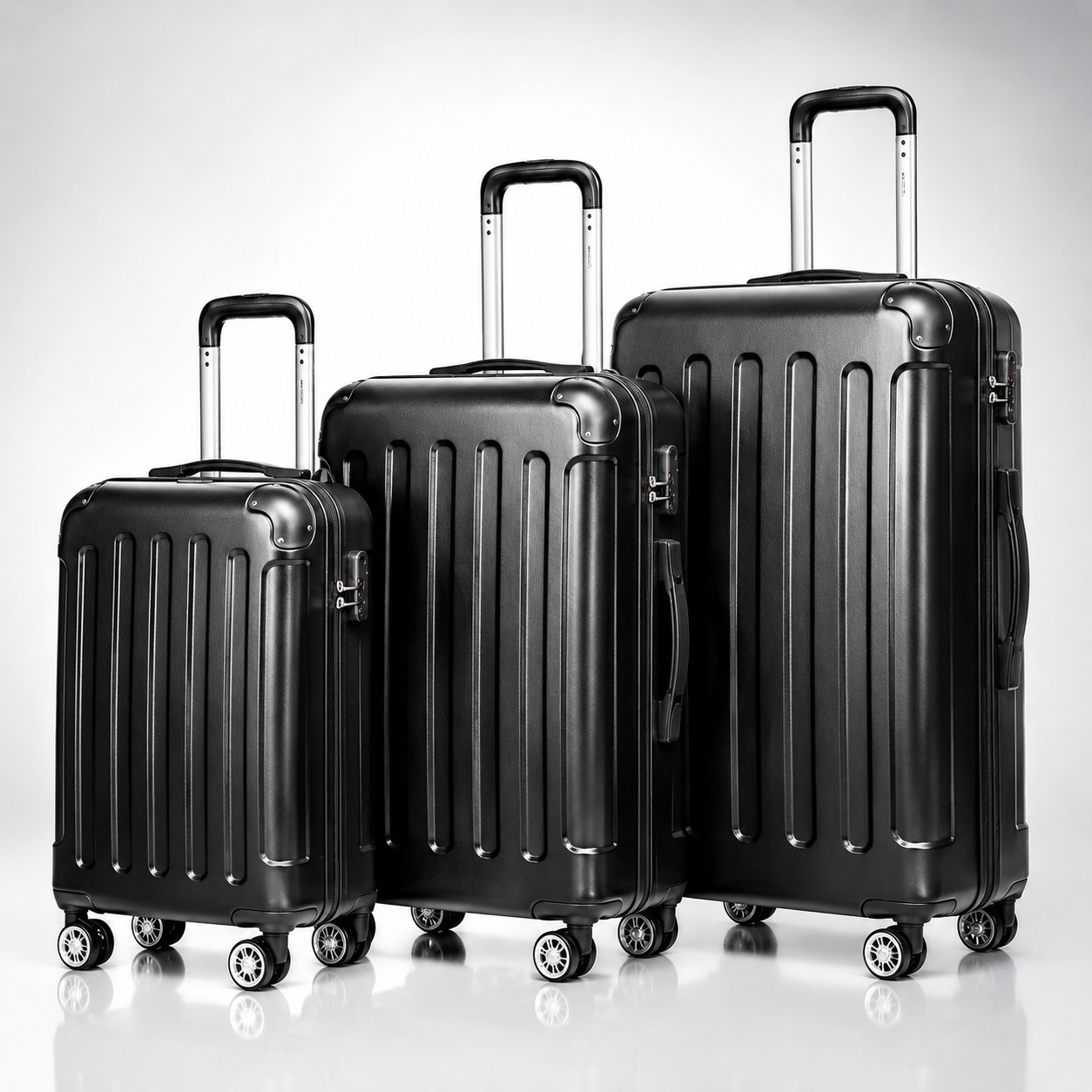 3 Piece ABS Hardshell Luggage Set Carry On Spinner Wheels TSA Lock Black